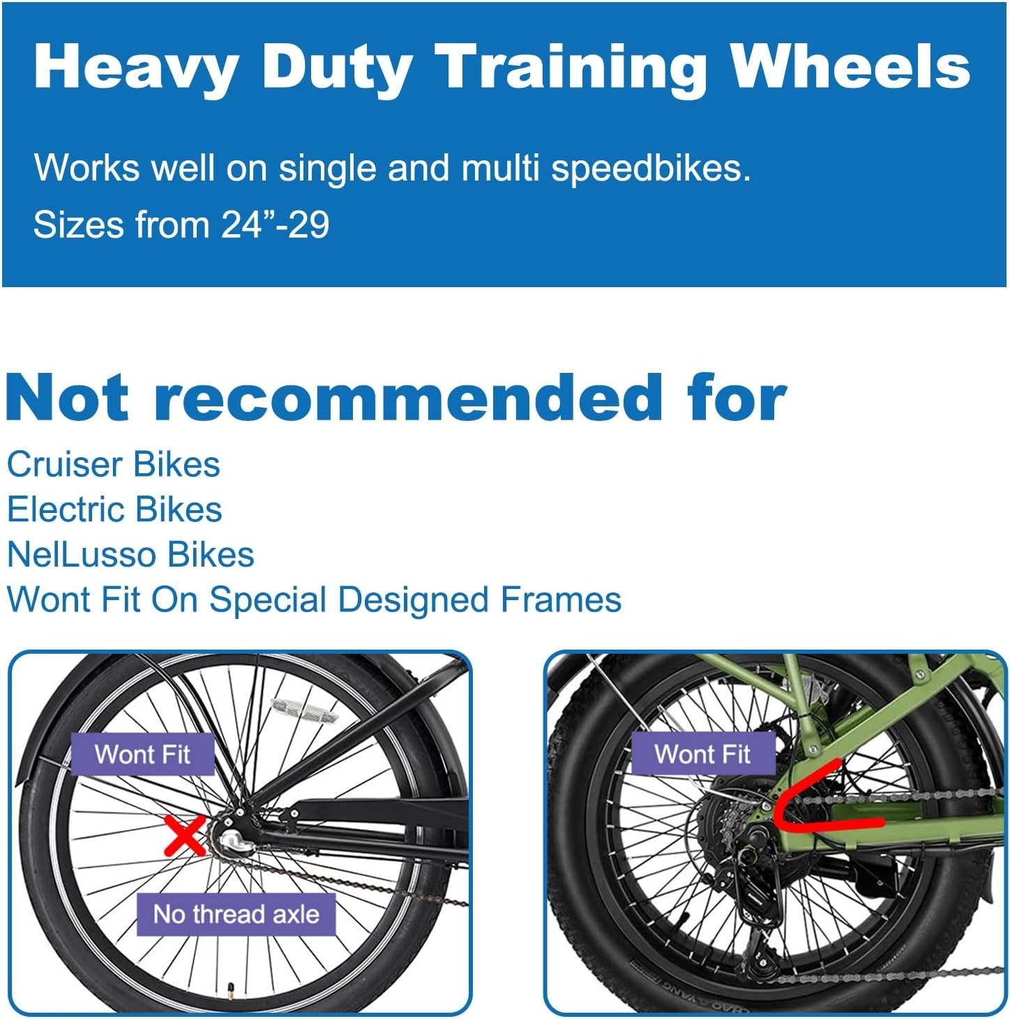 Heavy-Duty Bike Training Wheels 24"-26" Bicycles - 300LB Capacity Rubber Wheels