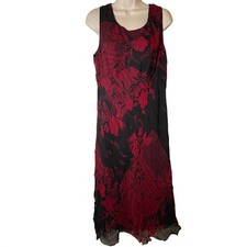 VTG Robbie Bee Womens Silk Dress Size 16 Red Black Floral Dark Romantic Y2K