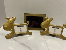 Set Of 3 Gold Tone Metal Special Moments Dog Picture Frames 2- 2  X 3  ,