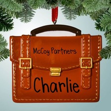 Personalized Brown Leather Briefcase Christmas Ornament