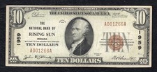 1929 $10 THE NATIONAL BANK OF RISING SUN, IN NATIONAL CURRENCY CH. #1959