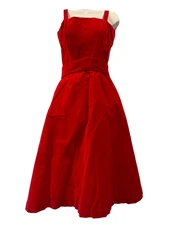 VTG 1950s Cherry Red Velvet Holiday Party Dress Lined, Crinoline Fit 'N Flare