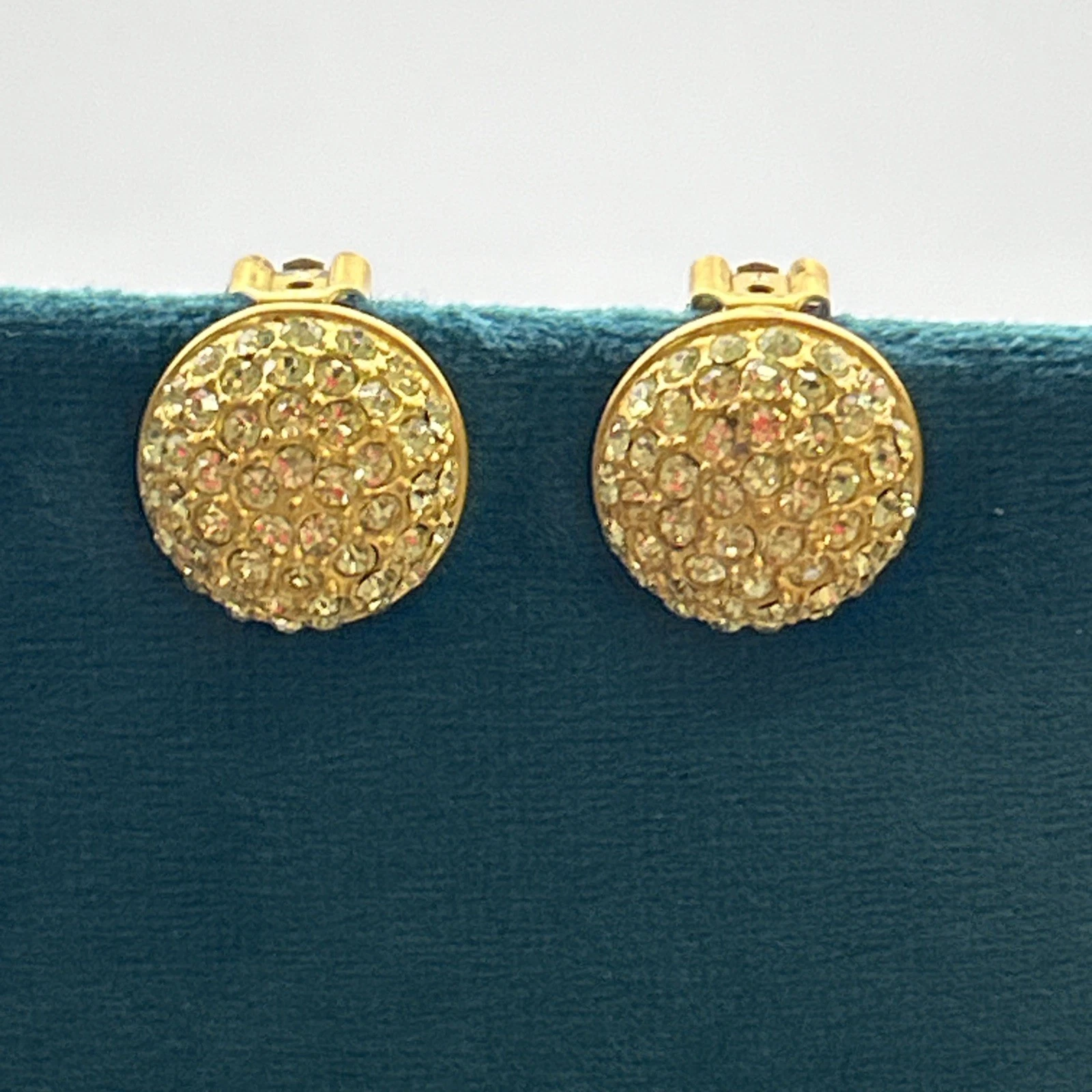 Boucle D’oreille vintage fantaisie Doré Cercle Strass Jaune Clips