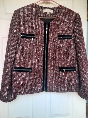 New TAHARI ASL Multicolor Tweed Metallic Lined Collarless Blazer Suit Size 16P