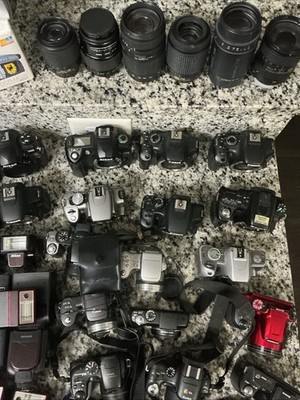 Huge Lot Of Digital Cameras And Lenses For Parts Or Repair