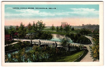 Capitol Avenue Bridge Indianapolis Indiana Fall Creek Aerial View Postcard