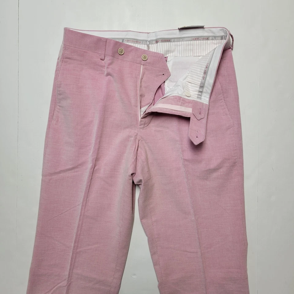 Pantalones para hombre Samuelsohn 34x38 de pana rosa claro sin dobladillo nuevos con etiquetas hechos en Canadá $295 Foto 2 de 4