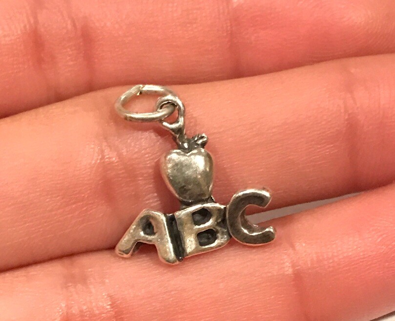 ABC with Apple Sterling Silver Charm, Made in the USA ABC with Apple Sterling Silver Charm, Made in the USA