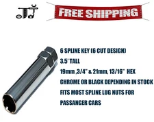 1pc Socket Key Tool for 6 spline Lug Nuts 19mm, 3/4", 21mm, 13/16" Hex