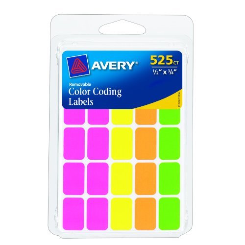 Avery Removable Color Coding Labels, Rectangular, Assorted Colors, Pack Of 525 (5775005836828)