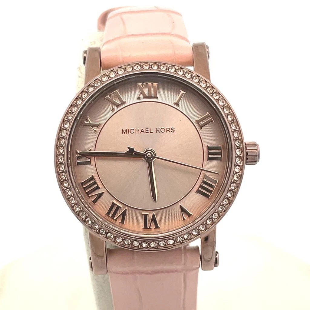 Michael kors women's stainless steel quartz watch with leather calfskin strap sales