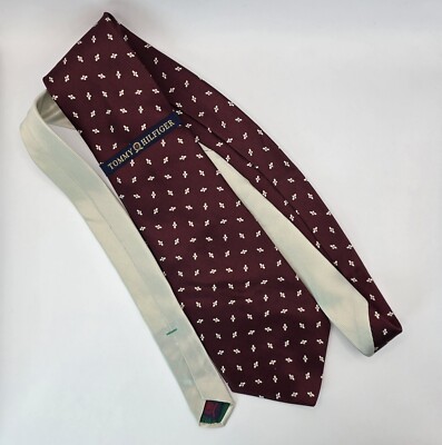 Tommy Hilfiger Burgundy & White Two-Tone Geometric Silk Classic Tie Necktie Y2K