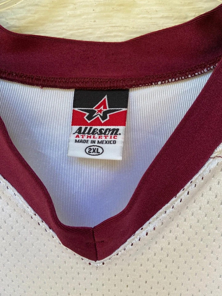 Camiseta deportiva de fútbol americano Alleson adulto 2XL granate blanca se ajusta pesada almohadillas Foto 2 de 4