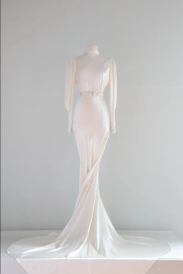 Vintage Silk Satin Wedding Dress Champagne 1930s Mermaid Country Bride Gown