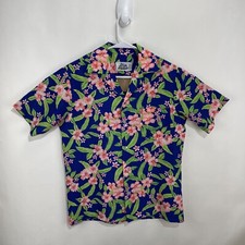 Vintage Hilo Hattie Floral Hawaiian Shirt Men  s Size Large Made in Hawaii