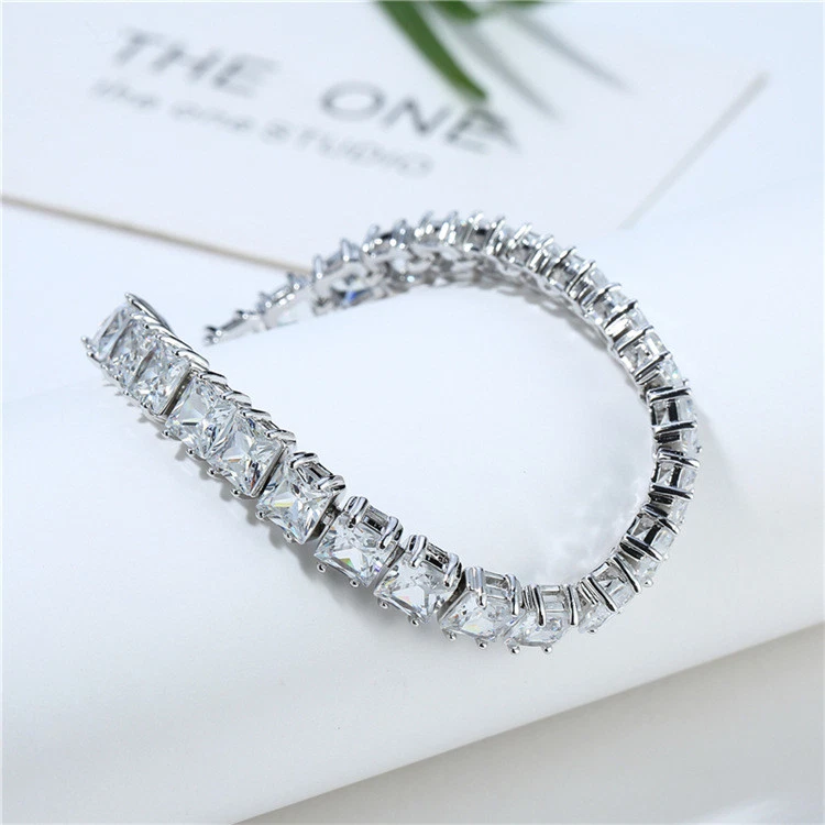 Encantador brazalete de plata de ley 925 enchapado en platino natural multi topacio blanco Foto 4 de 4