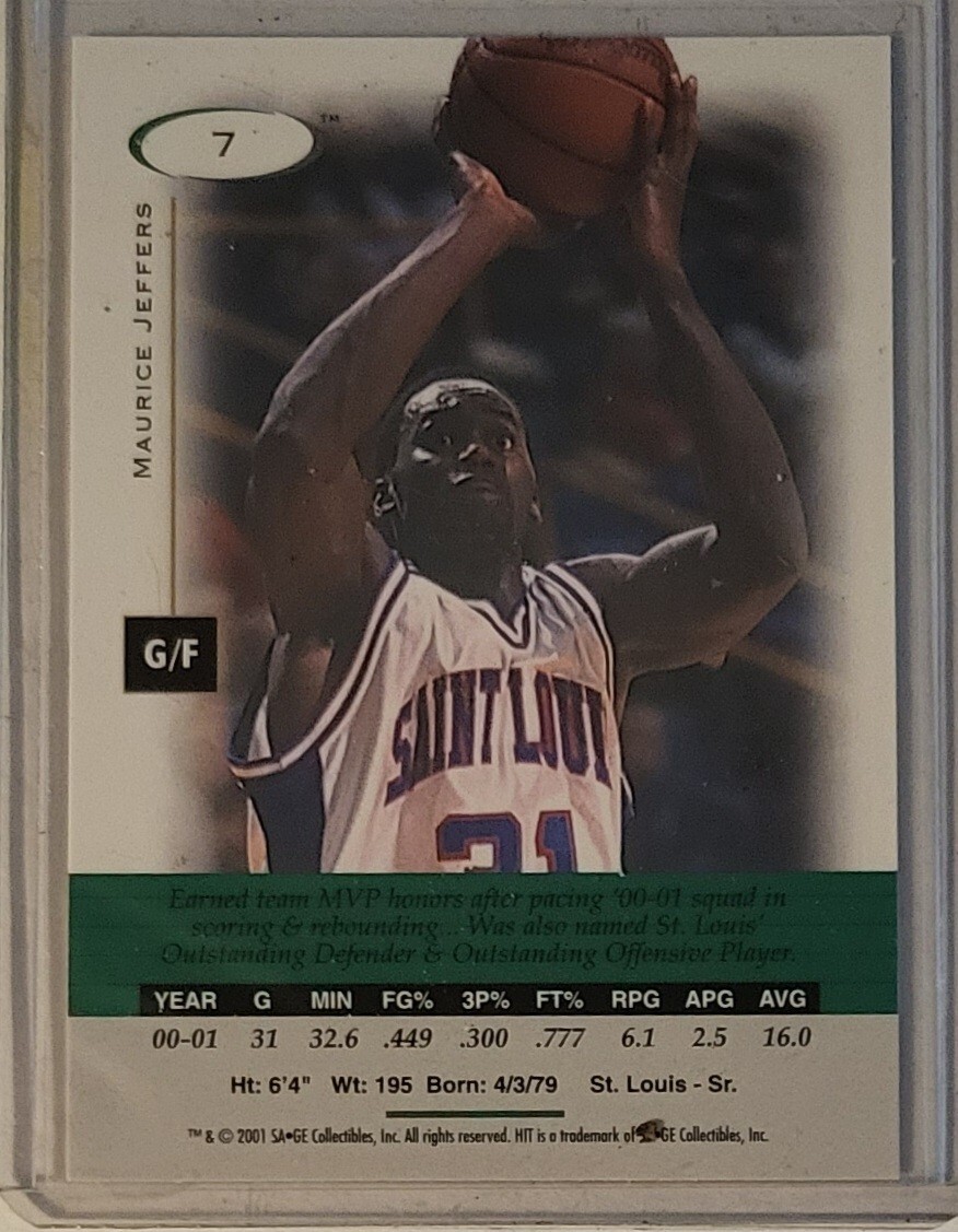 2001 SAGE HIT #7 Maurice Jeffers St Louis Billikens Basketball