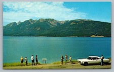 Jackson Lake Wyoming Grand Teton National Park Old Car Turnout Postcard Vtg B1