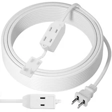 2 Prong Extension Cable 15 Feet Extra Long Power Cord with 3 Outlets Flat Mul...