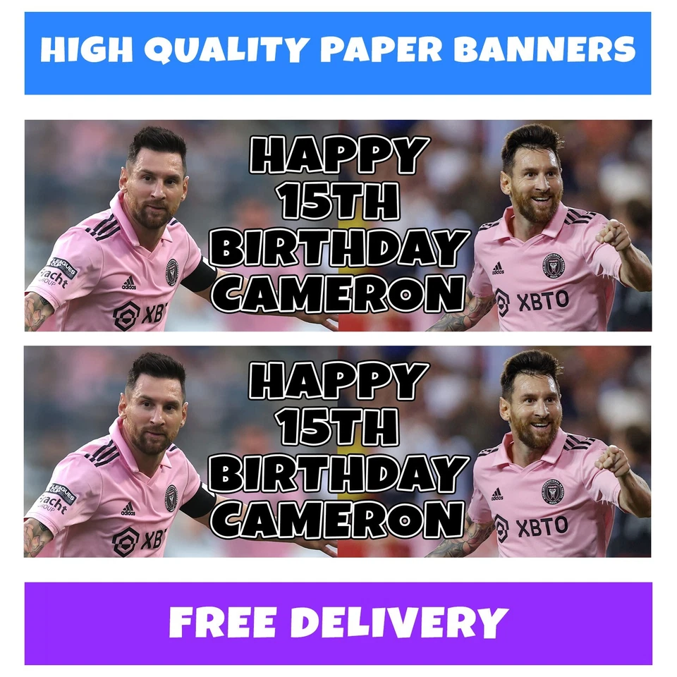 LIONEL MESSI Personalised Birthday Banners - Inter Miami Birthday Party Banner