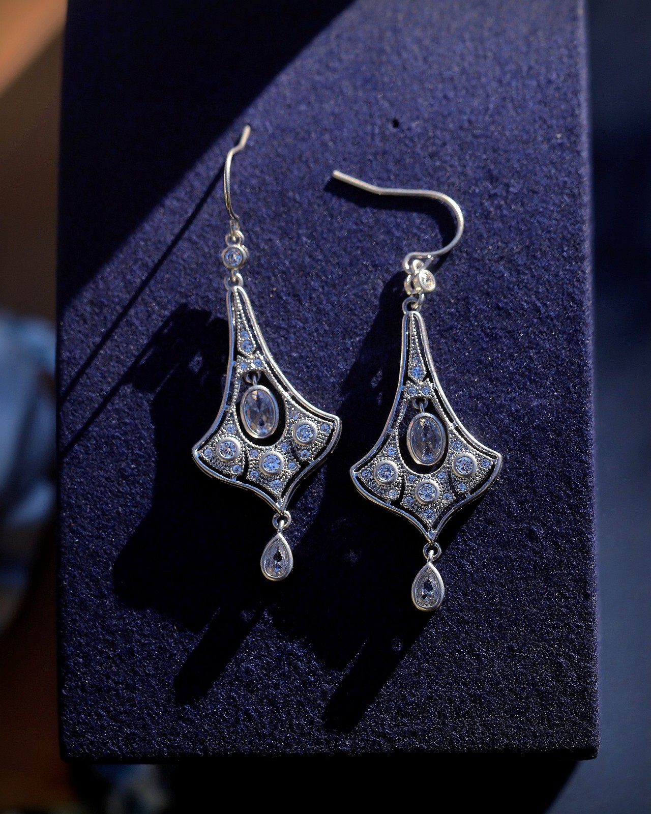 Boucles d'oreilles Belle Epoque Argenté Chandelier Éventail serti CZ Blanc SC1