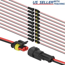 10-Pair Waterproof 12V 2-pin Electrical Wire Connector Plug Cable Boat Car Truck