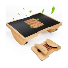 Wood Foot Rest for Under Desk at Work, Ergonomic Foldable Footrest with Rolle...