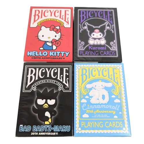 Bicycle Sanrio Playing Cards 4 Set Kitty Kuromi Cinnamoroll Bad Badtz-Maru New - 第 1/10 張圖片
