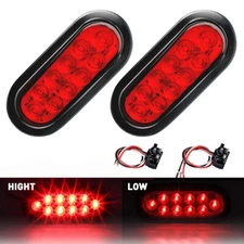 2x Red 6 inch 10 LED Oval Stop Turn Signal Tail Brake Light Side Trailer Truck