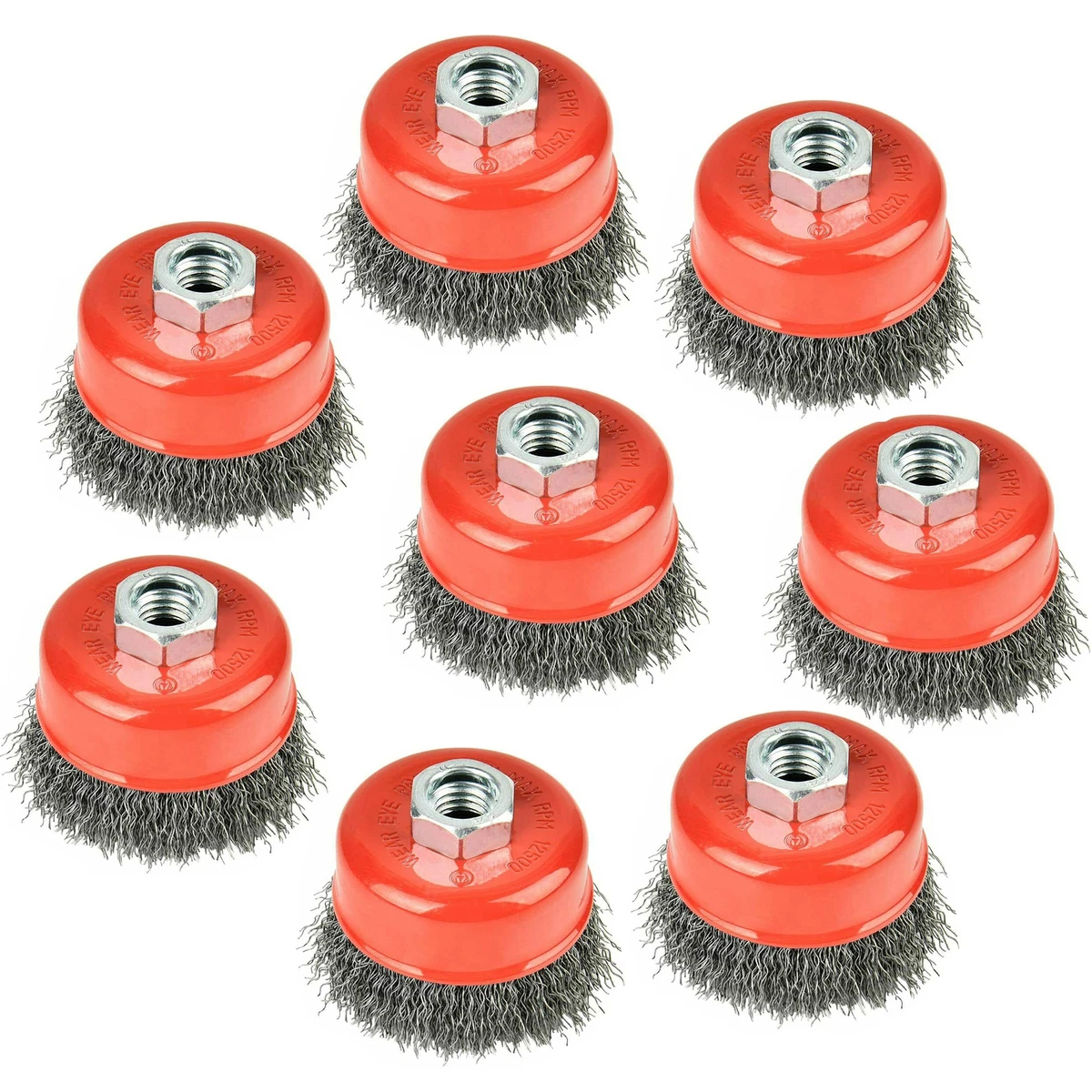 8pcs 3 ″ Wire Cup Brush Set Coarse Crimped Carbon Steel Round Shank for  Drill