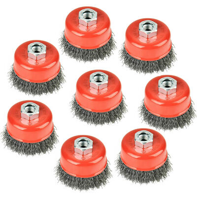 AAIN 3'' Crimped Wire Cup Wheel Brush Set For Grinders,5/8''-11 Threaded Arbor,8PC