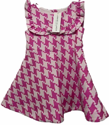 Janie and Jack Fuschia Pink & White Jacquard Ruffled Sleeveless Dress 18-24 M