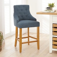 Bar Stool Luxury Blue Fabric Scoop Back Counter with Oak Legs Kitchen - Kitchen 