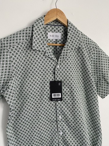 Blake Mill Shirt Mens Medium Green White Short Sleeve Button Up BNWT - Picture 9 of 16
