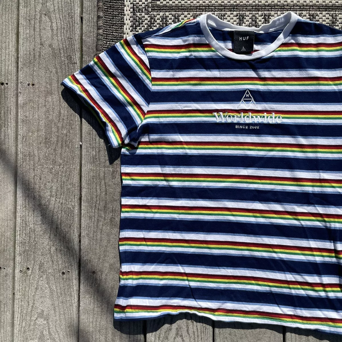 Multicolor Striped Huf Worldwide soft skate T shirt