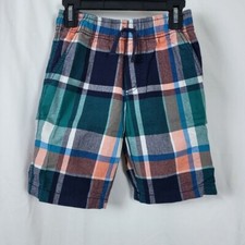 Gymboree Boys 2017 Teal Navy Orange Plaid Elastic Waist Pull On Shorts Size 7