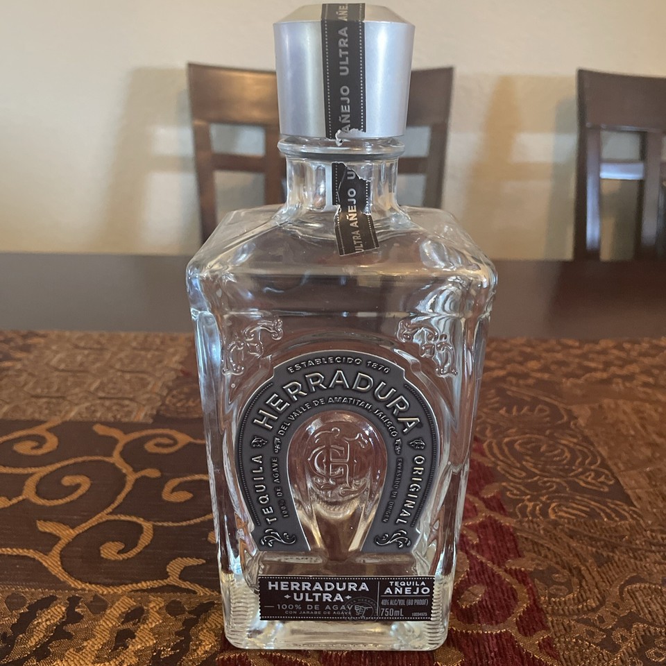 2 Top Shelf empty Tequila Bottles Clase Azul Plata and Herradura Ultra