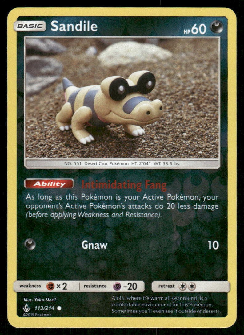 2019 Pokemon Sandile Common Unbroken Bonds 113/214 Reverse Holo LP