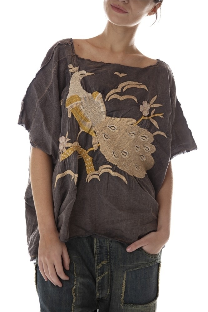 Magnolia Pearl Bretta Blouse Linen Peacock Embroidered Rare image 3