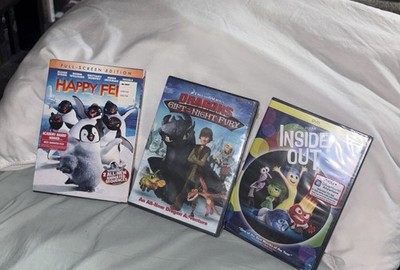 DVD LOT/3 Inside Out Happy Feet &HOW TO TRAIN YOUR DRAGON MOVIE KIDS FAMILY New!