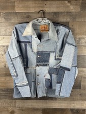 Upcycled Handmade Denim Jean Jacket Craft Recycled Patchwork Button Up Size XL