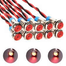 Gebildet 10pcs 6mm 1/4" LED Metal Indicator Light AC/DC Red 12-24V
