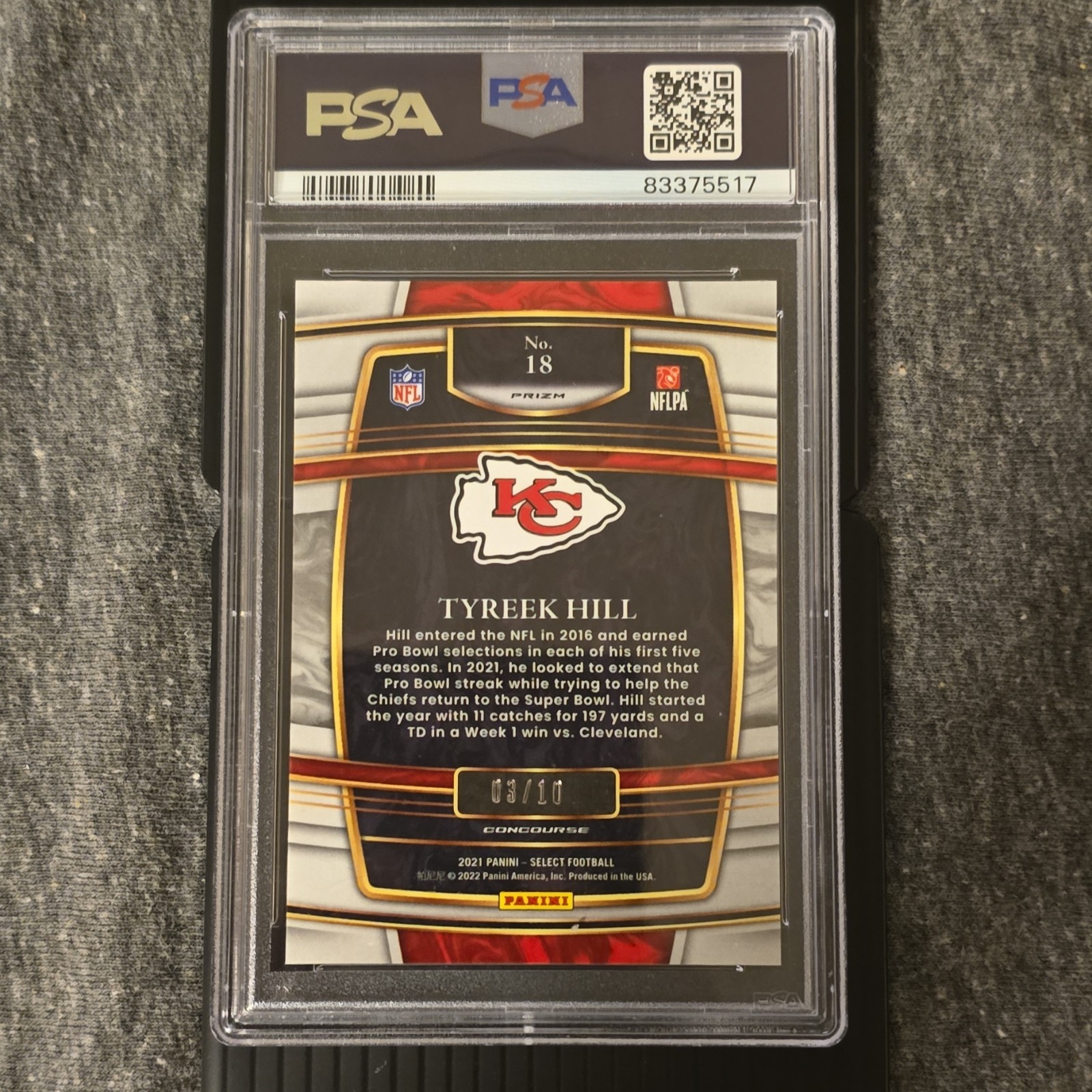 Pop 1 None Higher 2021 Select Tyreek Hill Concourse Pink Prizm PSA 9 /10 Chiefs view 2