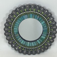 Mosaico hecho a mano Zetamari obras de arte espejo artista Angie Heinrich firmado 7,5 pulgadas.