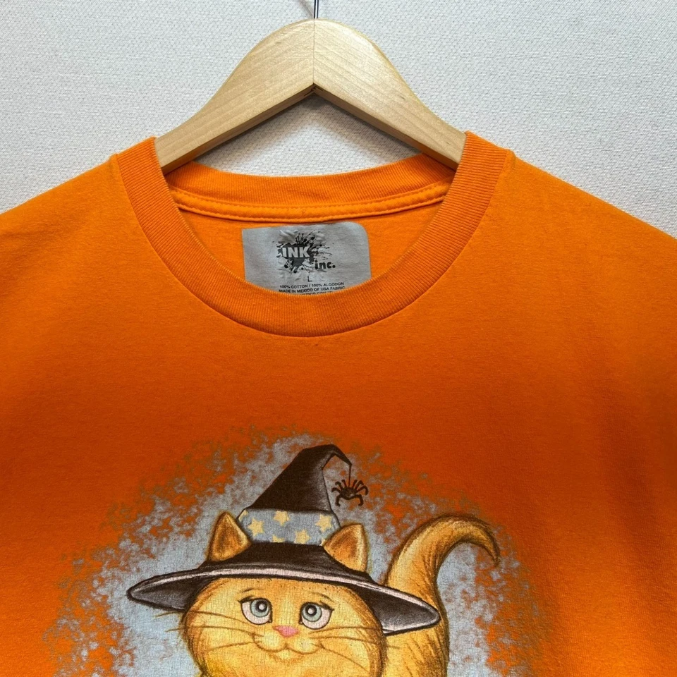 Ink Inc. Camiseta Unisex Grande Naranja Halloween Gato Calabaza Bruja Gráfico Camiseta Foto 3 de 4