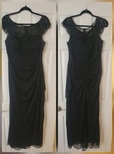 Xscape Gown Women's Sz 12 Sheer Embellished Lace Overlaid Black Illusion