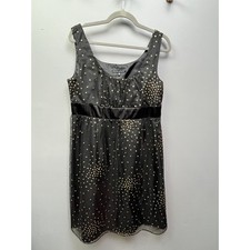 Tiana B Dress Womens 14 Black and Gold Metallic Polka Dot Spaghetti straps Y2K
