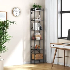 5 Tier Bookshelf, Bookcase with 5 Shelves, Storage Rack Organizer, Corner Woo...