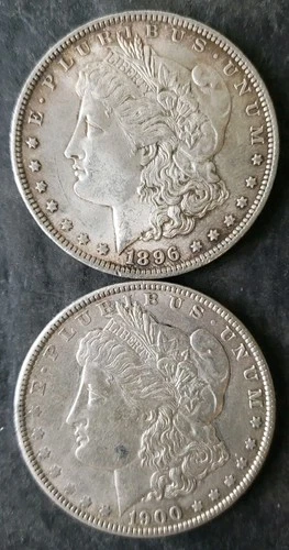 1896 and 1900 $1 Morgan Silver Dollars