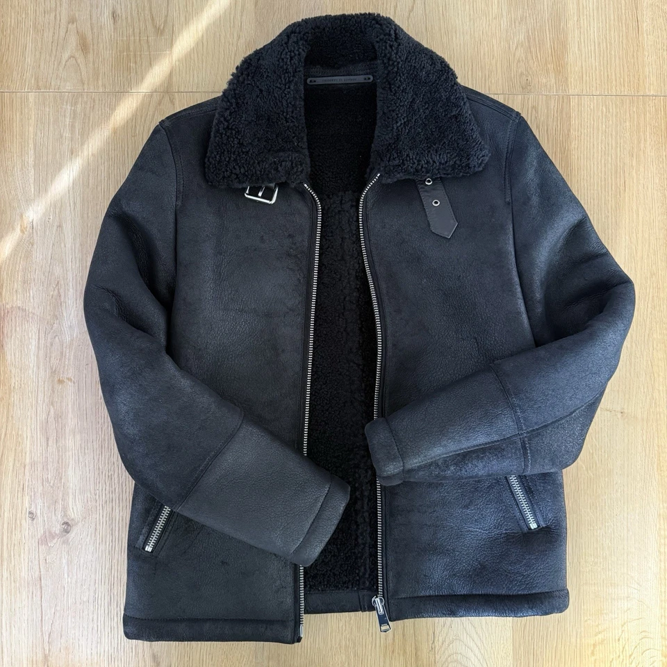 REISS Kyelder Black Shearling Jacket T41968 Size S - Image 2 of 4